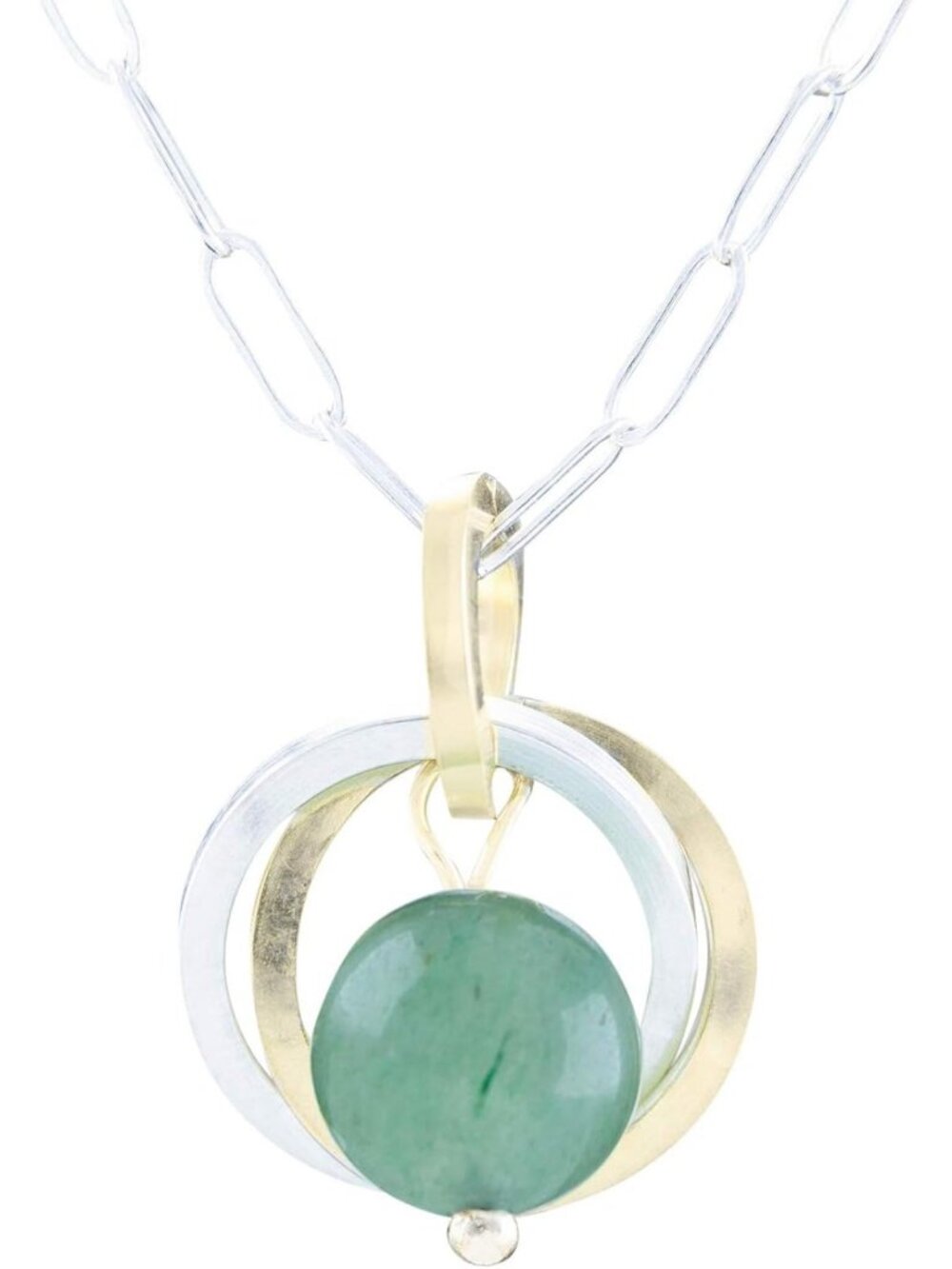 Green Aventurine Pendant Necklace, Silver & Gold Filled, 20” Boho Chic Jewelry